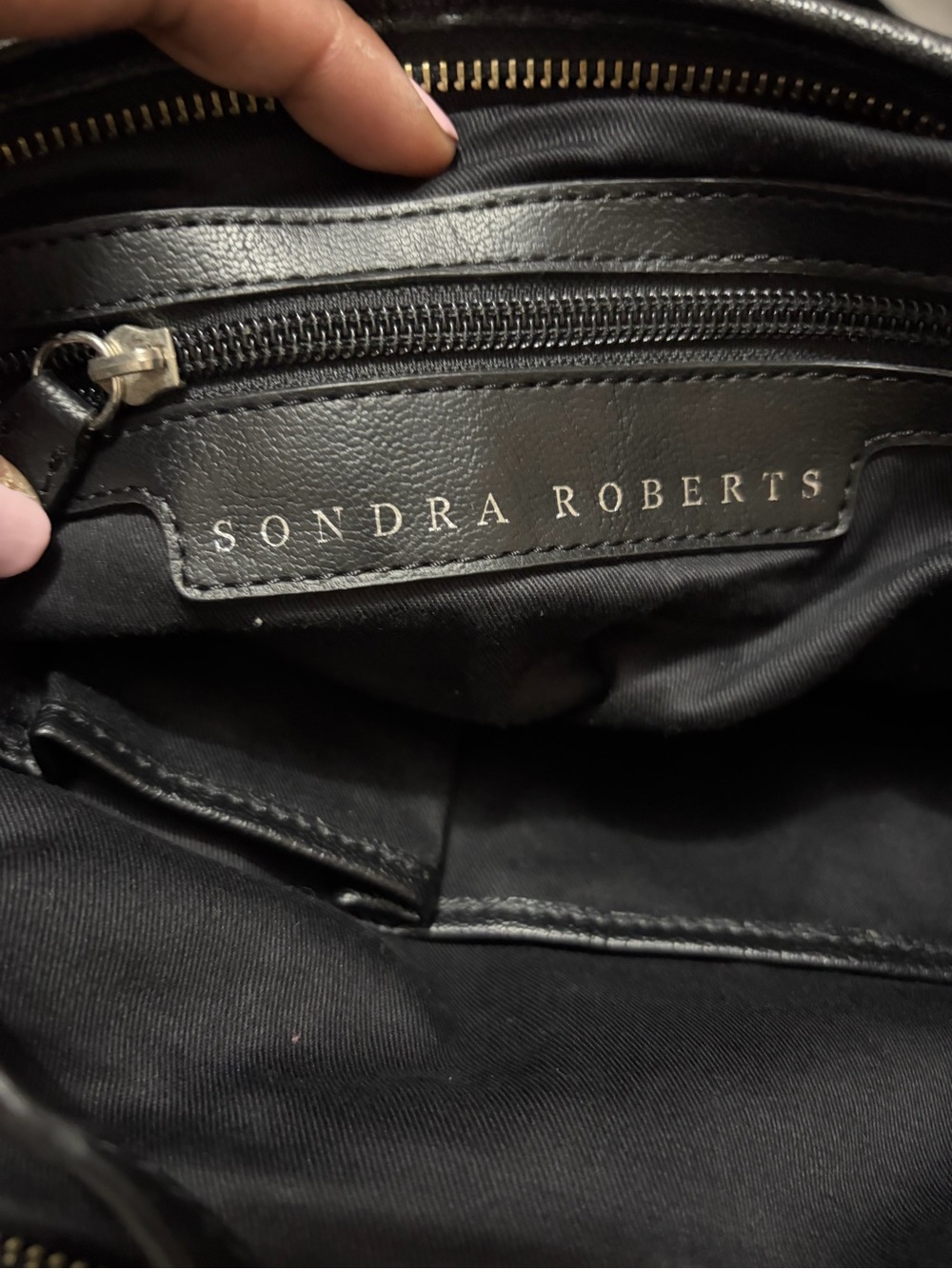 Sondra Roberts Black Suede Shoulder Bag with Red Accent - Picture 6 of 8
